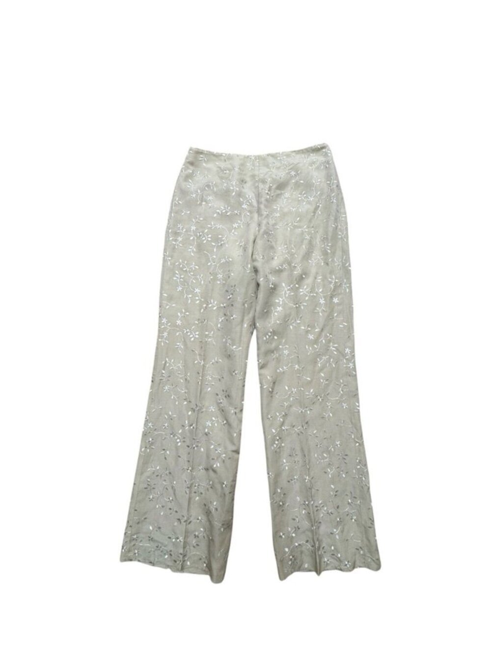Ann Taylor Loft Embroidered Silk Linen Blend Pants Size 10 Wide Leg